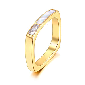 Cubic Zirconia Geometric Shell Ring 18K Plated Bohemia JR21028