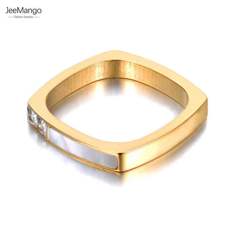 Cubic Zirconia Geometric Shell Ring 18K Plated Bohemia JR21028