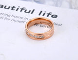 Rose CZ Crystal Charm Titanium Stainless Steel Wedding Ring for Women