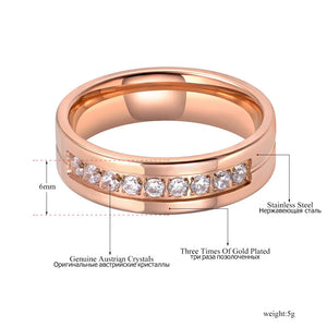 Rose CZ Crystal Charm Titanium Stainless Steel Wedding Ring for Women