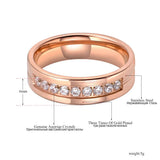 Rose CZ Crystal Charm Titanium Stainless Steel Wedding Ring for Women