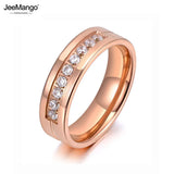 Rose CZ Crystal Charm Titanium Stainless Steel Wedding Ring for Women