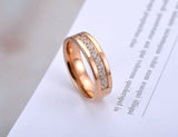 Rose CZ Crystal Charm Titanium Stainless Steel Wedding Ring for Women