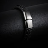 Men's Leather Wrap Bracelet Stainless Steel Buckle Charm Bangle