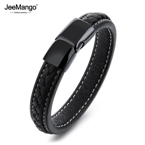 Men's Leather Wrap Bracelet Stainless Steel Buckle Charm Bangle
