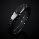Men's Leather Wrap Bracelet Stainless Steel Buckle Charm Bangle