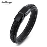 Men's Leather Wrap Bracelet Stainless Steel Buckle Charm Bangle