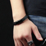 Men's Leather Wrap Bracelet Stainless Steel Buckle Charm Bangle