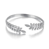 316L Stainless Steel Leaf Plant Charm Bracelet Bangle for Women