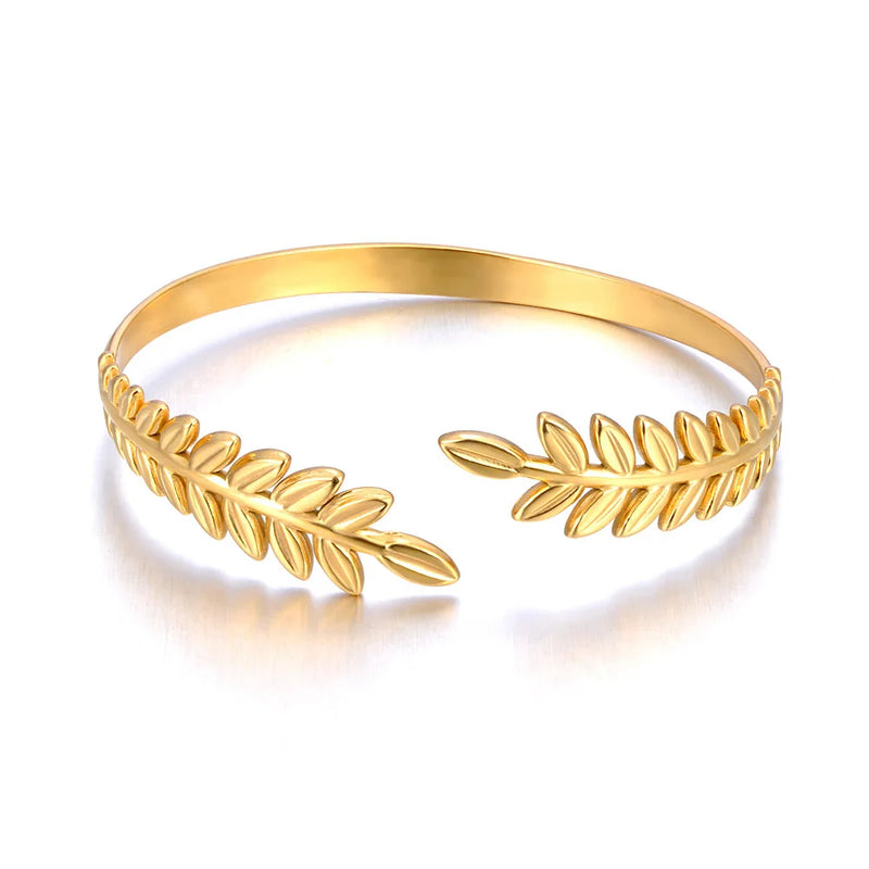 316L Stainless Steel Leaf Plant Charm Bracelet Bangle for Women