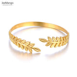 316L Stainless Steel Leaf Plant Charm Bracelet Bangle for Women