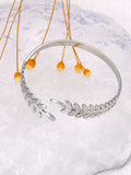 316L Stainless Steel Leaf Plant Charm Bracelet Bangle for Women
