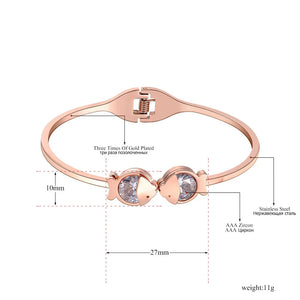 Double CZ Crystal Fish Stainless Steel Bangle for Women