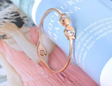 Double CZ Crystal Fish Stainless Steel Bangle for Women