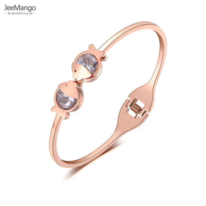 Double CZ Crystal Fish Stainless Steel Bangle for Women