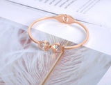 Double CZ Crystal Fish Stainless Steel Bangle for Women