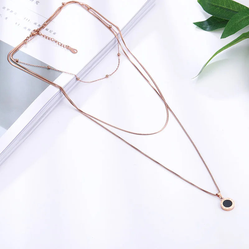 Rose Flower Choker Necklace Stainless Steel CZ Crystal Pendant JN19144