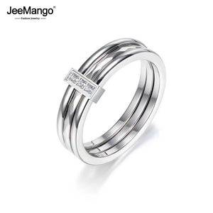 CZ Crystal Silver Engagement Ring Stainless Steel Wedding Ring