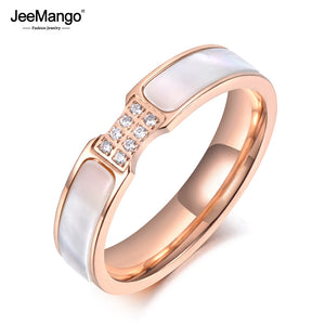 Rose CZ Crystal Titanium Steel Wedding Rings For Women