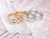 Heart Opals & Rhinestone Bridal Wedding Ring