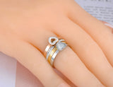 Heart Opals & Rhinestone Bridal Wedding Ring