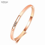 Titanium Stainless Steel Wedding Bangles CZ Crystal Cuff Bracelet