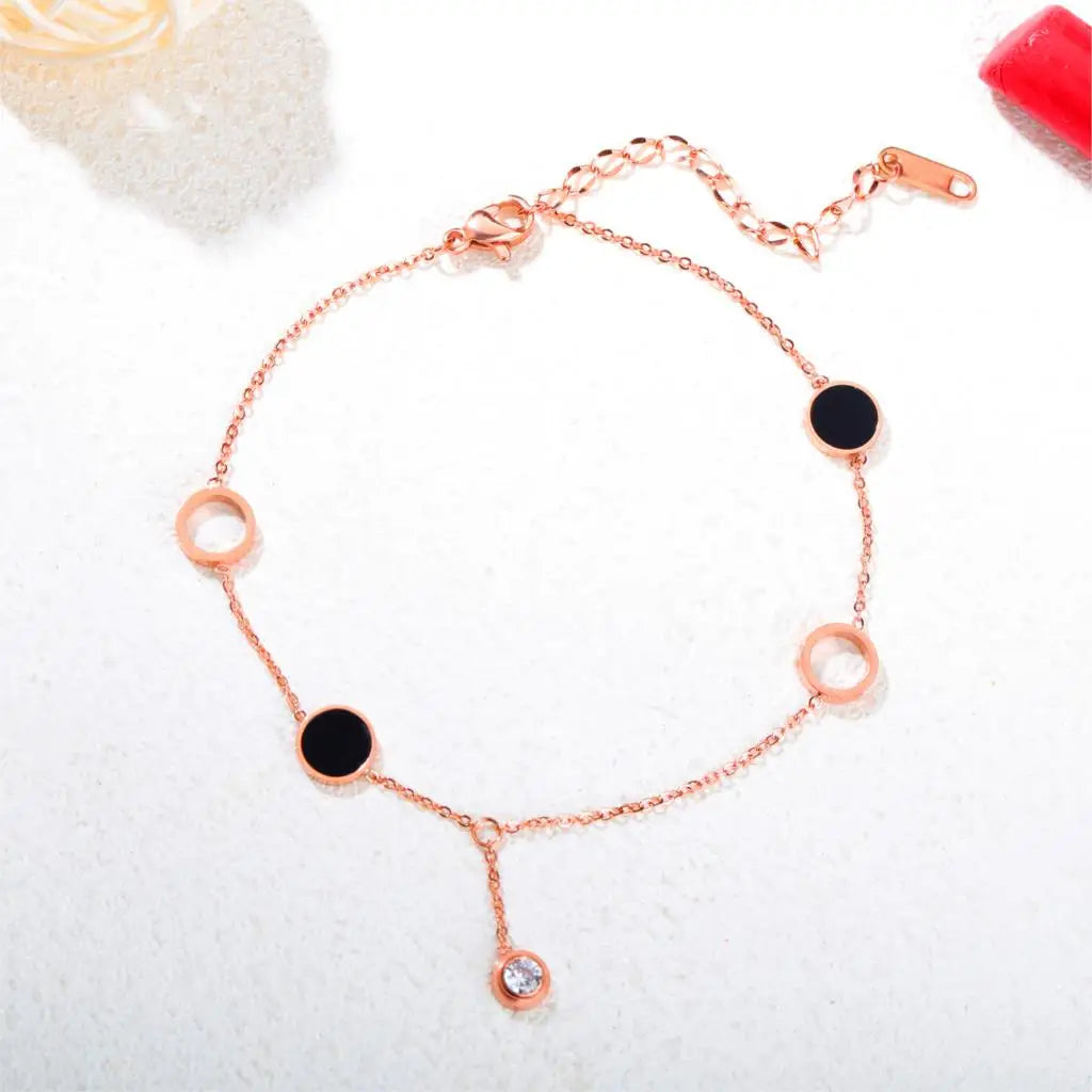 Vintage Stainless Steel Rose Plated Beaded Chain Anklet Foot Jewelry