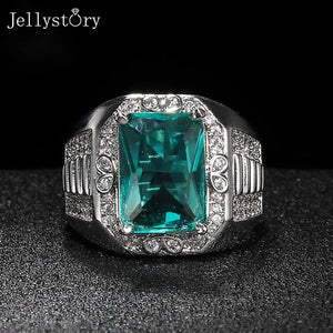 925 Silver Men's Ring Emerald Green Zircon Business Man Rings