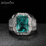 925 Silver Men's Ring Emerald Green Zircon Business Man Rings
