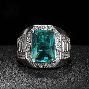 925 Silver Men's Ring Emerald Green Zircon Business Man Rings