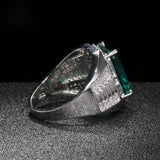 925 Silver Men's Ring Emerald Green Zircon Business Man Rings