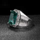 925 Silver Men's Ring Emerald Green Zircon Business Man Rings