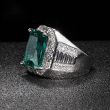925 Silver Men's Ring Emerald Green Zircon Business Man Rings