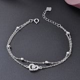 Jellystory 925 Silver Bracelet Heart Zircon Bead Double Chain Wedding Jewelry