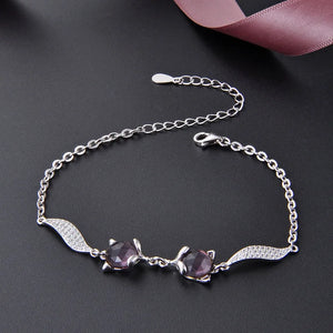 925 Silver Bracelet Fox Amethyst Zircon Gemstone Women Wedding Party