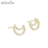 925 Silver Diamond Zircon Stud Earrings Moon Wedding Jewelry