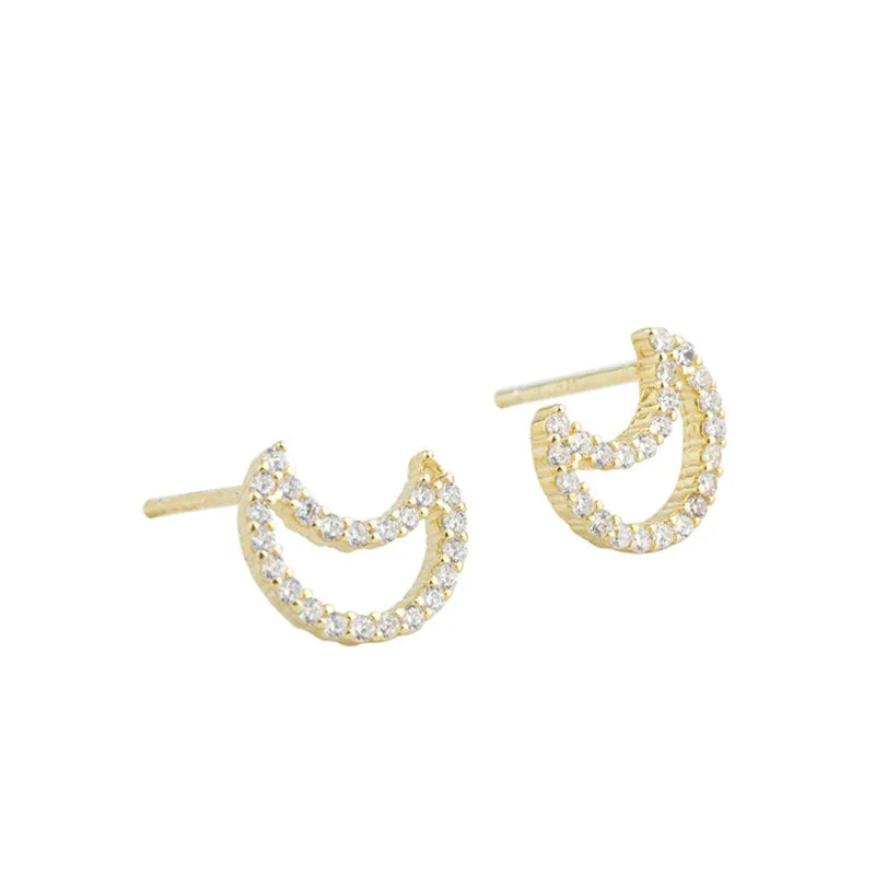 925 Silver Diamond Zircon Stud Earrings Moon Wedding Jewelry