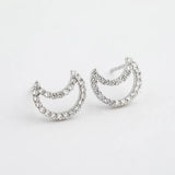 925 Silver Diamond Zircon Stud Earrings Moon Wedding Jewelry