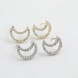 925 Silver Diamond Zircon Stud Earrings Moon Wedding Jewelry