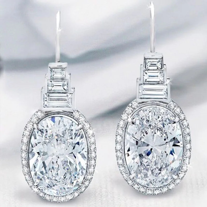 925 Silver Zircon Pagoda Drop Earrings Wedding Party Jewelry