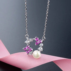 925 Silver Necklace Pearl Amethyst Zircon Pendant Wedding Party Gift