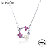 925 Silver Necklace Pearl Amethyst Zircon Pendant Wedding Party Gift