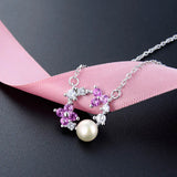 925 Silver Necklace Pearl Amethyst Zircon Pendant Wedding Party Gift