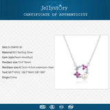 925 Silver Necklace Pearl Amethyst Zircon Pendant Wedding Party Gift