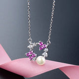 925 Silver Necklace Pearl Amethyst Zircon Pendant Wedding Party Gift