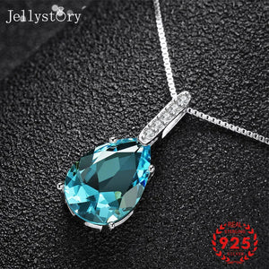 925 Silver Necklace with Water Drop Sapphire Zircon Pendant
