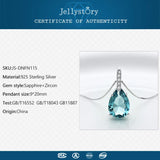 925 Silver Necklace with Water Drop Sapphire Zircon Pendant