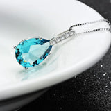 925 Silver Necklace with Water Drop Sapphire Zircon Pendant