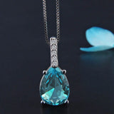 925 Silver Necklace with Water Drop Sapphire Zircon Pendant