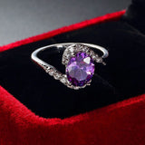 925 Silver Oval Zircon Open Rings Champagne Gemstone